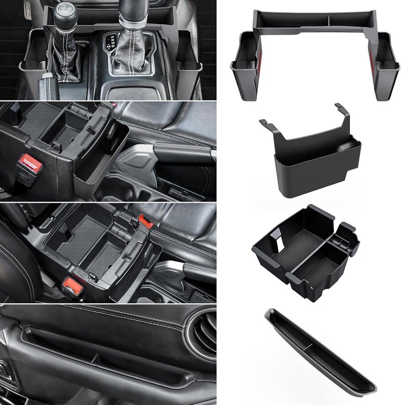 DIAMOOKY 4PCS Upgraded Center Console Organizer for Jeep Wrangler JL JLU 4xe 2018-2026 & Gladiator JT 2020-2024 2025 2026 Accessories Gear Shift Side Tray Hanging Armrest Storage Box (Not for JK/JKU) - Image 1